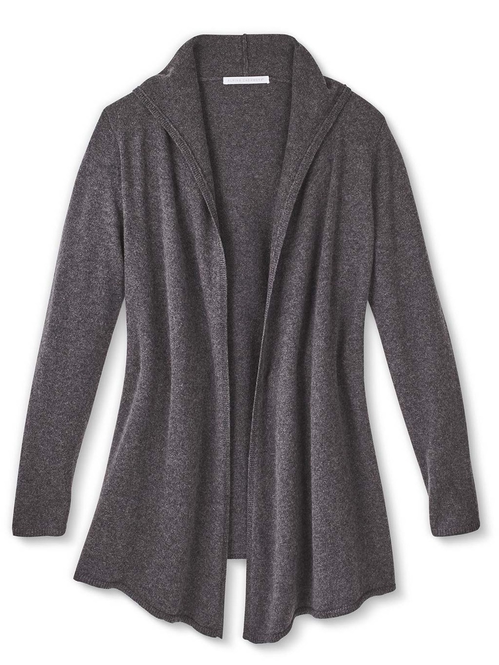 Alpine Cashmere Hooded Open Front Cardigan Charcoal Gray Large